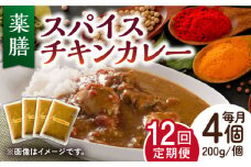 【12回定期便】薬膳スパイスチキンカレー 4食（200g×4） /自然庵 [UCQ006] カレー レトルトカレー 鶏肉 鶏 チキン