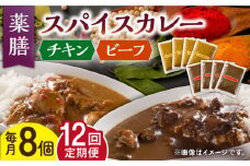 【12回定期便】薬膳スパイスカレー ファミリーセット（チキンカレー 4食 ビーフカレー 4食） /自然庵 [UCQ012] カレー レトルトカレー 鶏肉 鶏 チキン 牛肉 牛 ビーフ