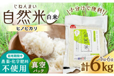 栽培期間中 農薬・化学肥料不使用 令和6年産 自然米 白米 6kg（ヒノヒカリ 1kg×6袋）/自然庵 [UCQ017]