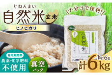 栽培期間中 農薬・化学肥料不使用 令和6年産 自然米 玄米 6kg（ヒノヒカリ 1kg×6袋）/自然庵 [UCQ025]