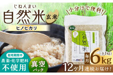 【12回定期便】栽培期間中 農薬・化学肥料不使用 自然米 玄米 6kg（ヒノヒカリ 1kg×6袋）/自然庵 [UCQ028]