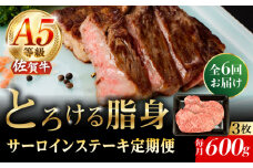 【6回定期便】A5等級 佐賀牛 サーロインステーキ 600g（200g×3枚）/ナチュラルフーズ [UBH107]
