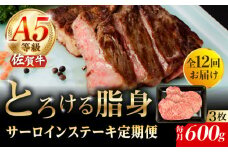 【12回定期便】A5等級 佐賀牛 サーロインステーキ 600g（200g×3枚）/ナチュラルフーズ [UBH108]