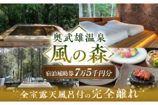 奥武雄温泉 風の森　宿泊補助券 7万5000円分 /奥武雄温泉 風の森 [UEC004] 宿泊券 宿泊 チケット 旅行 宿泊券 旅行券 ホテル宿泊券 旅館宿泊券 温泉宿泊券 体験チケット 日本旅行 食事券 商品券 温泉 家族旅行 ペア宿泊 カップル旅行 リゾート 貸切風呂 ふるさと納税 観光 ふるさと納税 旅行 ふるさと納税 チケット 武雄市 ホテル 旅館 武雄温泉 宿泊券 御宿 宿泊補助券 武雄