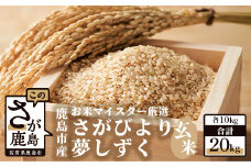 D-35 鹿島市産さがびより・夢しずく　玄米２０ｋｇ（１０ｋｇ×2種）お米マイスター厳選！