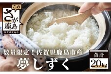 D-111【数量限定】令和５年産 佐賀県鹿島市産 夢しずく 白米20kg お米マイスターセレクト！