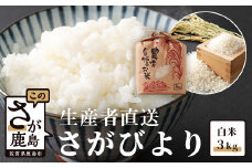 A-132 【生産者直送】佐賀県鹿島市産 さがびより　白米３ｋｇ