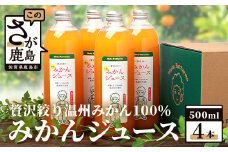 【予約受付】100% 生搾り ストレートジュース 鹿島市産 温州みかん みかんジュース 500ml×合計4本 佐賀県 鹿島市 B-540