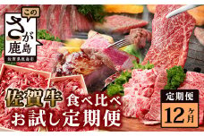 【定期便12回】佐賀牛 食べ比べ 定期便【モモスライス 肩ロース サーロインステーキ 切り落し ローストビーフ 焼肉 サイコロステーキ】 V-46