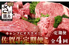 【定期便4回】キャンプにおススメ 佐賀牛 食べ比べ 定期便【アウトドア サーロインステーキ 焼肉 サイコロステーキ 赤身ブロック】 I-31