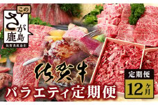 【定期便12回】佐賀牛 バラエティ 定期便 【肩ロース モモ 切落し サイコロステーキ 焼肉 ローストビーフ】 V-48
