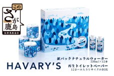 【セット販売】HAVARY’S（ハバリーズ）紙パックナチュラルウォーター【330ml×12本】＆再生トイレットペーパー12ロール入り【リサイクルBOX】C-113