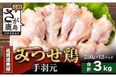 【配送月指定対応可】みつせどり 手羽元 250g×12（合計3kg）D-266 お肉 鶏 肉 からあげ 唐揚げ から揚げ 佐賀県産 鶏肉 煮物
