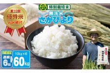 【定期便】連続６回 佐賀県認定 特別栽培米 「農薬：栽培期間中不使用」さがびより 無洗米 （10kg×6回 ）合計60kg しもむら農園