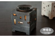 茶香炉 黒 【手作り 陶器 インテリア お茶 癒し キューブ 四角 贈り物】(H038120)