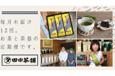 【毎月お届け12回】特上煎茶八重100g2本と季節の茶100g1本(急須付き) 【定期便 九州 お茶 緑茶 急須 フィルターインボトル 定期便】(H047113)