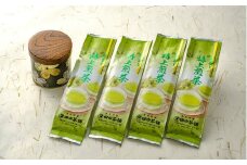 深蒸し特上煎茶100g×4本・茶缶1個付き 【お茶 緑茶 煎茶 深蒸し煎茶 八女茶 嬉野茶 知覧茶 新茶】(H047114)