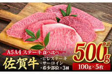 佐賀牛 ステーキ5種食べ比べセット 500g （100g×5枚） A5 A4 サーロイン ヒレ 希少部位【希少 国産和牛 牛肉 肉 牛 ステーキ】(H085194)