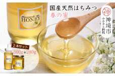 【数量限定】2025年産 国産天然蜂蜜（春の蜜）300g & 280g【合計580g】【蜂蜜 パンケーキ ヨーグルト 甘み フルーティ とろとろ】(H049127)