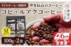 ジャコウネコ珈琲　コピ・ルアク 100g×2袋 合計200g【6回定期便】【最高級豆 幻のコーヒー】(H070107)