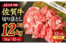 【12回定期便】佐賀牛 切り落とし 1000g（500g×2)（合計12kg）【すき焼き用牛肉 すき焼き用 すき焼き 牛丼 A5 A4 希少 国産和牛 牛肉 肉 牛】(H085196)