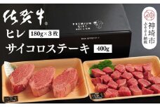 佐賀牛ヒレ(180g×3枚)+サイコロステーキ(400g)セット【佐賀牛 ブランド牛 国産牛 フィレ お祝い ご褒美 真空パック ふるさと納税】(H107106)
