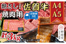 【3か月定期便】艶さし！【A4～A5】佐賀牛焼肉用 1kg(500g×2P)×3回【肉 牛肉 ブランド牛 黒毛和牛 ふるさと納税】(H112169)