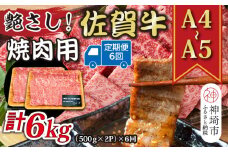 【6か月定期便】艶さし！【A4～A5】佐賀牛焼肉用 1kg(500g×2P)×6回【肉 牛肉 ブランド牛 黒毛和牛 ふるさと納税】(H112170)