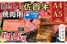 【12か月定期便】艶さし！【A4～A5】佐賀牛焼肉用 1kg(500g×2P)×12回【肉 牛肉 ブランド牛 黒毛和牛 ふるさと納税】(H112171)