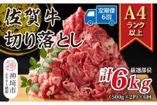【6か月定期便】艶さし！【A4～A5】佐賀牛切り落とし 1kg(500g×2P)×6回【肉 牛肉 ブランド牛 黒毛和牛 ふるさと納税】(H112179)