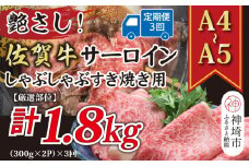 【3か月定期便】艶さし！【厳選部位】【A4～A5】佐賀牛サーロインしゃぶしゃぶすき焼き用 600g(300g×2P)×3回【肉 牛肉 ブランド牛 黒毛和牛 お祝い ご褒美 ふるさと納税】(H112205）