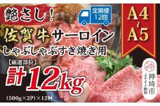 【12か月定期便】【厳選部位】【A4～A5】佐賀牛サーロインしゃぶしゃぶすき焼き用 1kg(500g×2P)×12回【肉 牛肉 ブランド牛 黒毛和牛 お祝い ご褒美 ふるさと納税】(H112210)