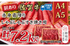 【6か月定期便】訳あり！【A4～A5】佐賀牛赤身霜降りしゃぶしゃぶすき焼き用(肩・モモ) 1.2kg(600g×2P)×6回【肉 牛肉 ブランド牛 黒毛和牛 ふるさと納税】(H112236)