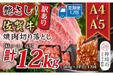 【12か月定期便】訳あり！艶さし！【A4～A5】佐賀牛焼肉切り落とし(肩ロース・バラ) 1kg(500g×2P)×12回【肉 牛肉 ブランド牛 黒毛和牛 ふるさと納税】(H112243)