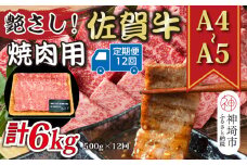 【12か月定期便】艶さし！【A4～A5】佐賀牛焼肉用 500g×12回【肉 牛肉 ブランド牛 黒毛和牛 ふるさと納税】(H112168）