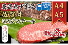 【6か月定期便】【厳選希少部位】【A4～A5】佐賀牛ミスジステーキ 約500g(100g×5P)×6回【肉 牛肉 ブランド牛 黒毛和牛 ステーキ肉 ふるさと納税】(H112263)