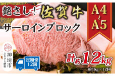 【12か月定期便】艶さし！【A4～A5】佐賀牛サーロインブロック 約1kg×12回【肉 牛肉 ブランド牛 黒毛和牛 ステーキ肉 ふるさと納税】(H112270)