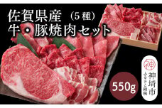 佐賀県産牛・豚 焼肉セット550g(5種)【佐賀和牛 牛肉 豚肉 赤身 カルビ ステーキ 豚バラ 焼肉】(H116114)