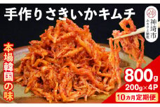 【10カ月定期便】【一子相伝】秘伝のさきいかキムチ 200g×4パック【本場の味 秘伝の味 焼肉 おつまみ 韓国 ピリ辛】(H104153)