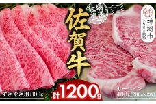 佐賀牛 サーロインステーキ200g×2枚計400g すきやき用800g 2種セット【佐賀牛 サーロイン ステーキ すき焼き 霜降り 赤身 脂身 高級部位】(H122134)