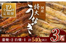 お店と変わらない味！？ふっくらジューシーのこだわりうなぎ【12回定期便】国産うなぎ蒲焼・白焼3枚セット（うなぎ蒲焼2枚・白焼1枚）【丸安】 [FAD005]