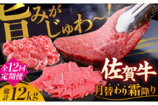【全12回定期便】旨みじゅわ～ A4 A5 佐賀牛 霜降り定期便 12,000g 総計12kg 吉野ヶ里町/ミートフーズ華松 [FAY024]