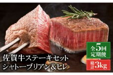 【全5回定期便】隔月 200g× 3枚 シャトーブリアン ヒレ ステーキ 佐賀牛 総計 3kg（2ヵ月に1回奇数月にお届け）| 牛肉 肉 黒毛和牛 和牛 赤身 ステーキ 国産 A5 A4 焼肉 冷凍 定期便 |  吉野ヶ里町/やま田商店 [FCH009]
