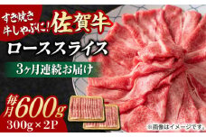【全3回定期便】小分けが嬉しい！ 艶さし 佐賀牛 ローススライス 600g（300g×2P） 吉野ヶ里町 [FDB054]