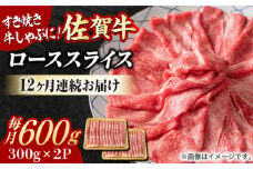 【全12回定期便】小分けが嬉しい！ 艶さし 佐賀牛 ローススライス 600g（300g×2P） 吉野ヶ里町 [FDB056]