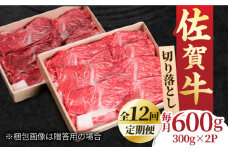 【全12回定期便】すき焼き しゃぶしゃぶに！佐賀牛 赤身とバラ肉の切り落とし 600g（300g×2P） 吉野ヶ里町/NICK’S MEAT [FCY016]