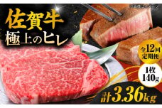 【12回定期便】毎月 140g× 2枚 ヒレ ステーキ 佐賀牛 総計 3.36kg 【極上の柔らかさ】 | 牛肉 肉 黒毛和牛 和牛 赤身 ステーキ 国産 A5 A4 焼肉 冷凍 定期便 |  吉野ヶ里町/やま田商店 [FCH015]