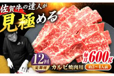 【全12回定期便】高評価!  佐賀牛 カルビ 600g 肉 牛 牛肉 吉野ヶ里町/ミートフーズ華松 [FAY104]