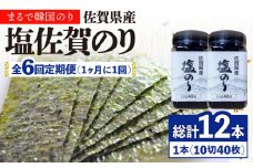 【全6回定期便】塩海苔ボトル2本（10切40枚）セット 株式会社サン海苔/吉野ヶ里町 [FBC039]