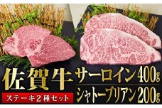 【数量限定】「佐賀牛」シャトーブリアン100g×2・サーロインステーキ200g×2枚（合計600g）G-194